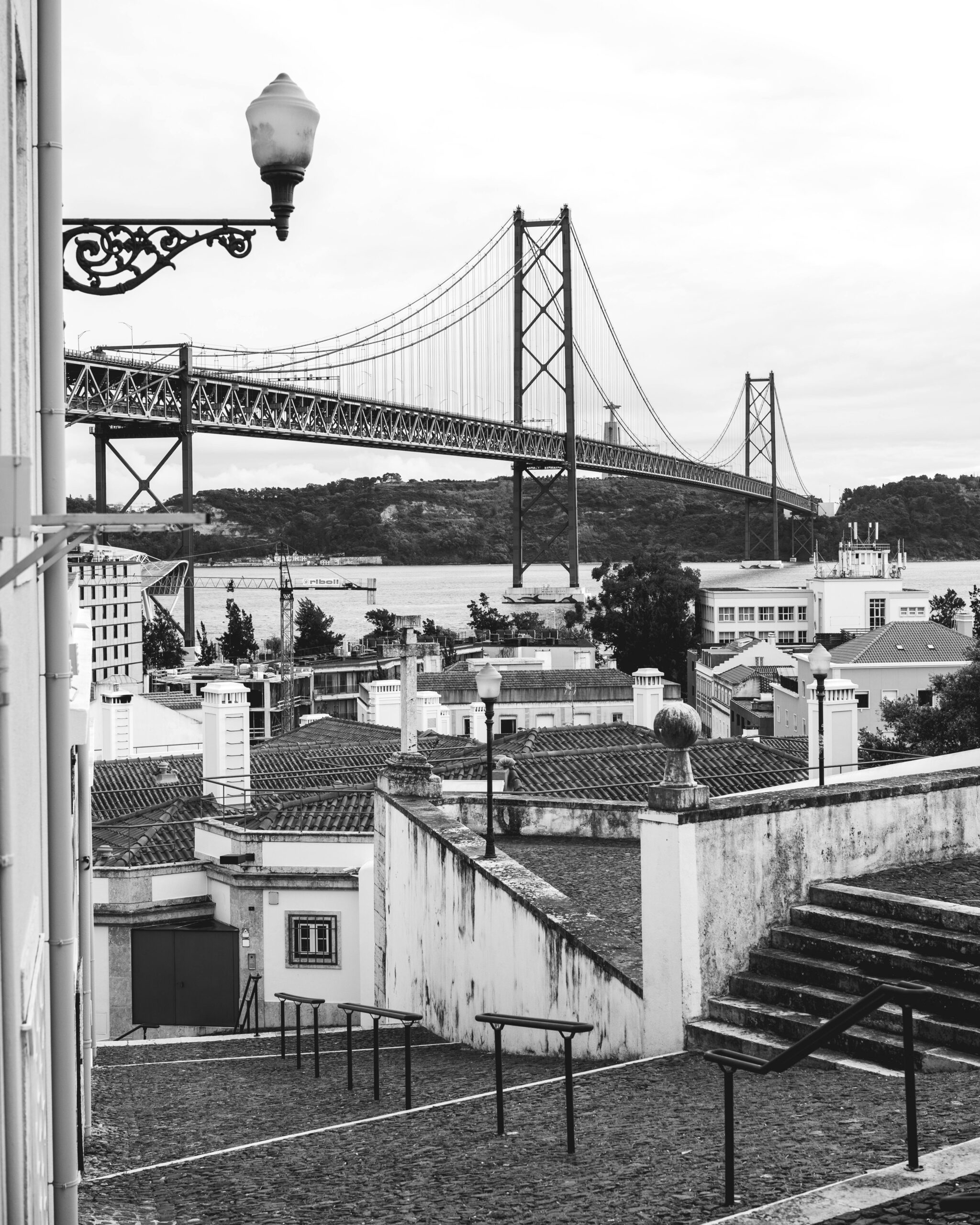 Suspension Bridge in Portugal in Black and White