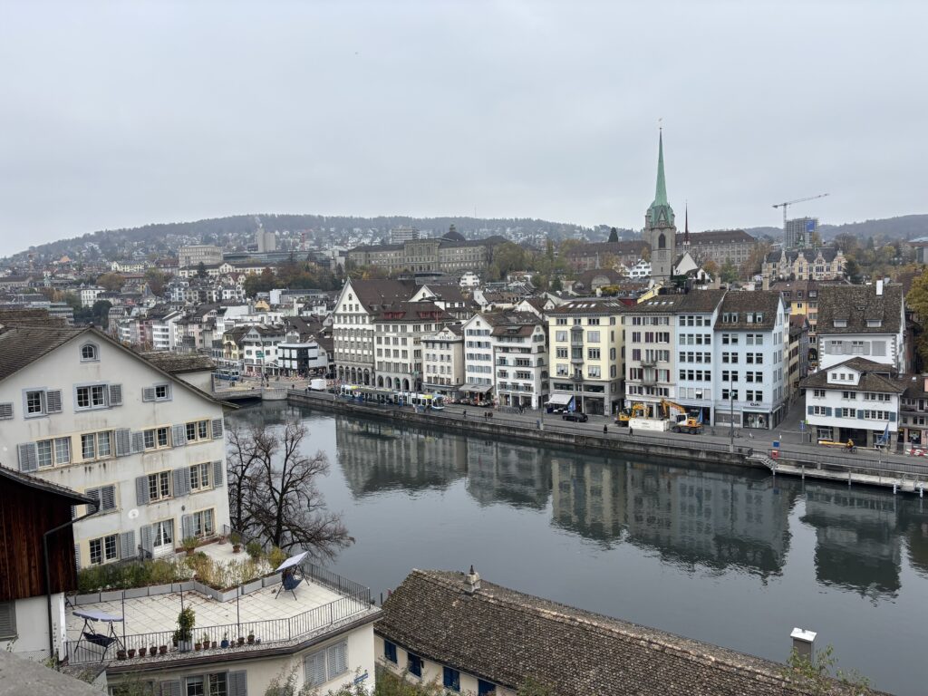 A canal surrounded by old buildings, seen from a viewpoint